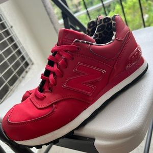 New balance 574 womens running shoes red leopard print